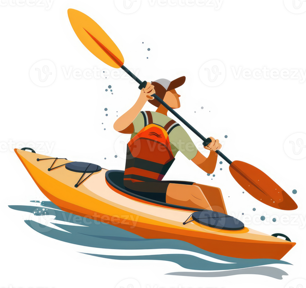 A person kayaking on a body of water. png