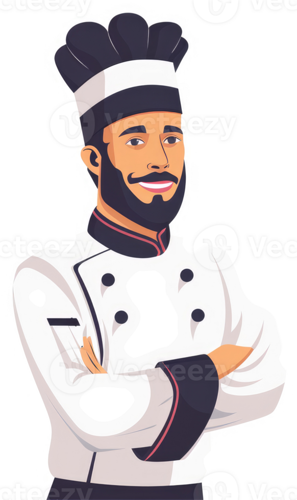 A confident chef in a white uniform. png