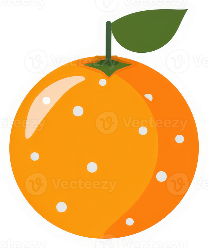 A vibrant illustration of a round orange fruit with a green leaf. png