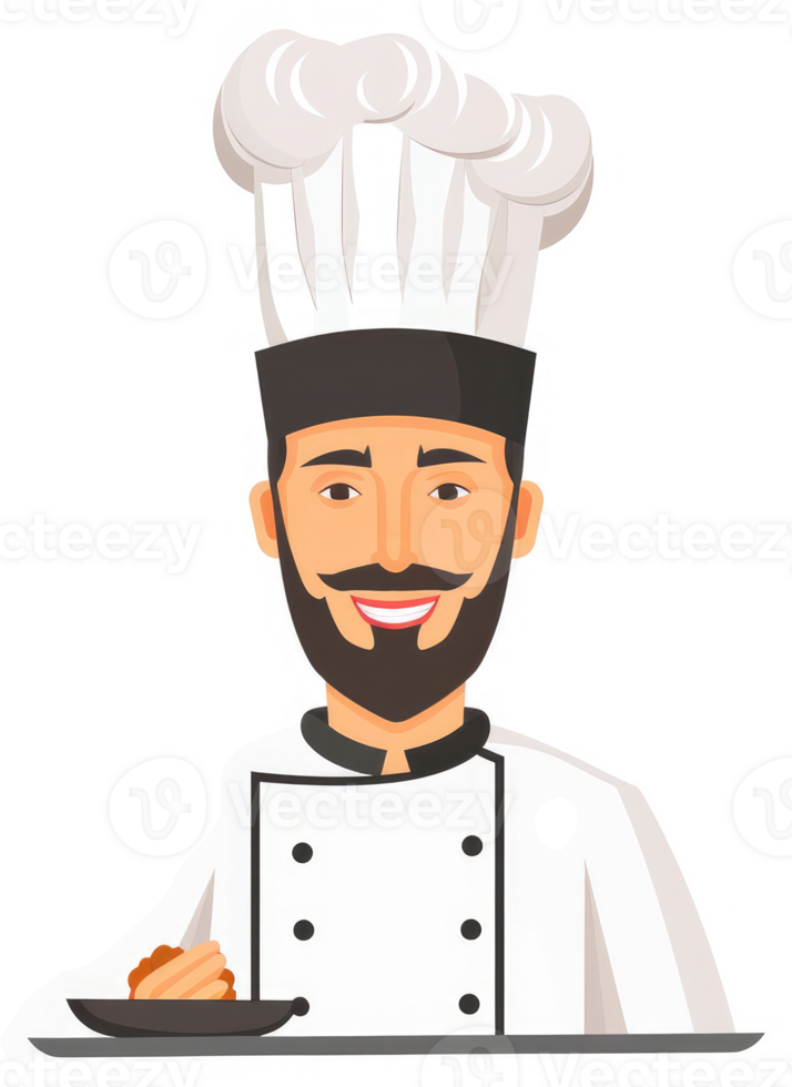 A cheerful chef preparing a dish in a stylized illustration. png