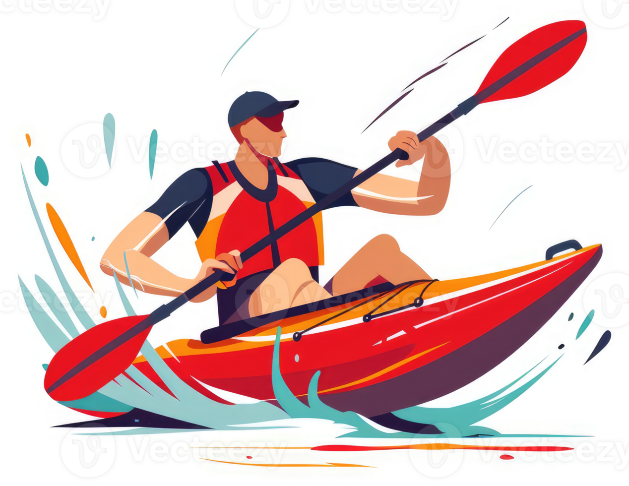 A person enjoying a vibrant kayak adventure on a water body. png