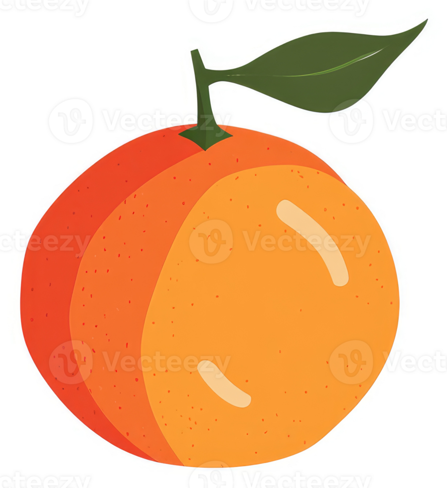 A vibrant illustration of a citrus fruit with a stem and leaf. png