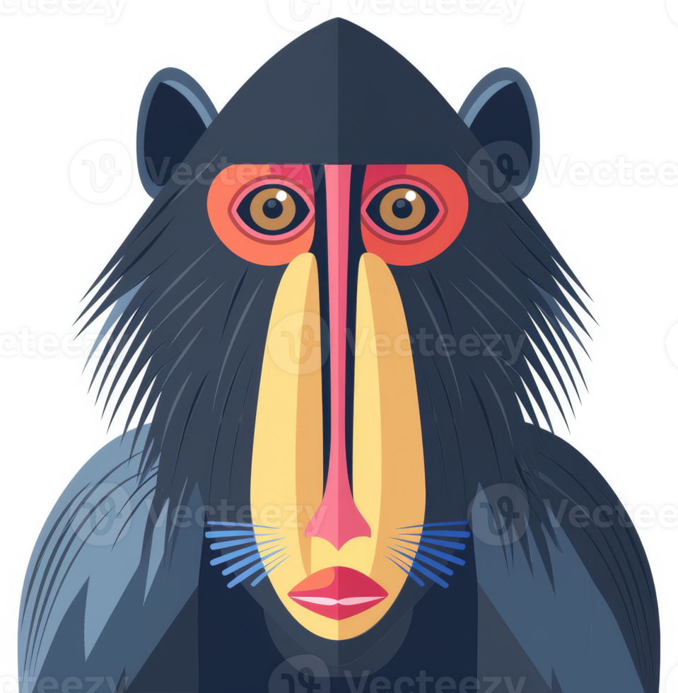 A stylized illustration of a mandrill's expressive face. png