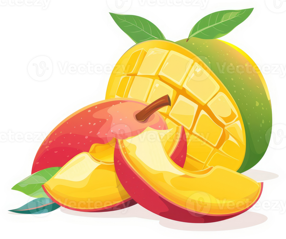A vibrant display of sliced mango and peach. png