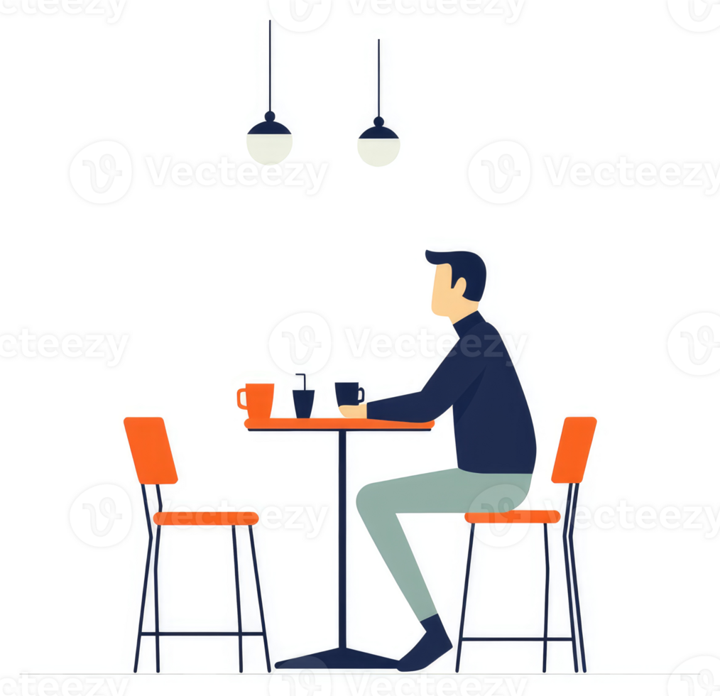 A man sits at a cafe table enjoying a drink. png