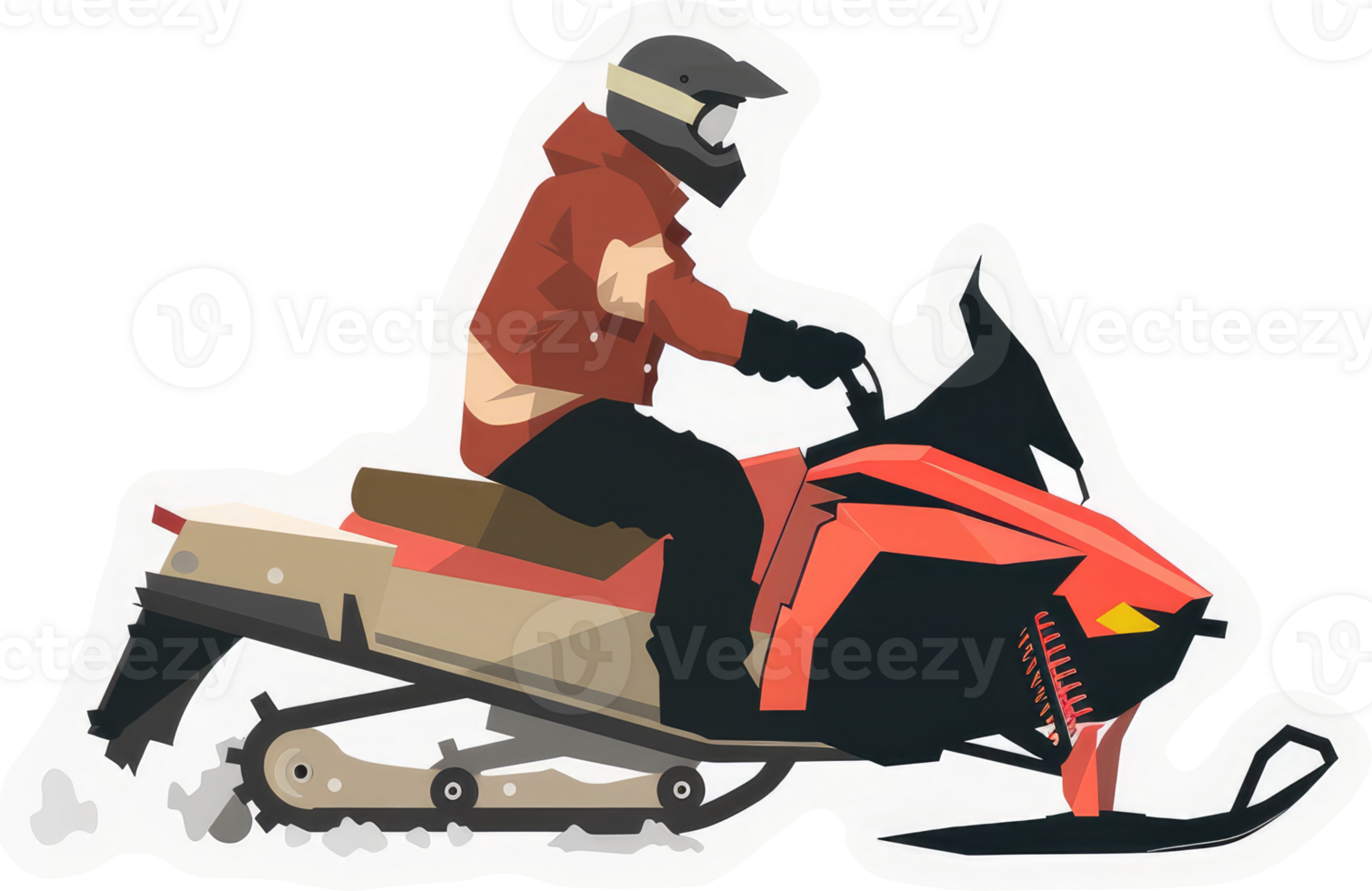 A person enjoying a winter snowmobile ride in the snowy landscape. png