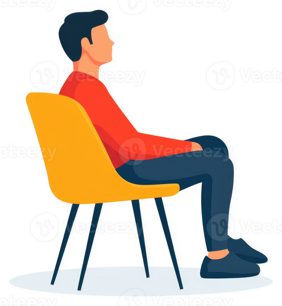 A person seated in a modern yellow chair, profile view. png