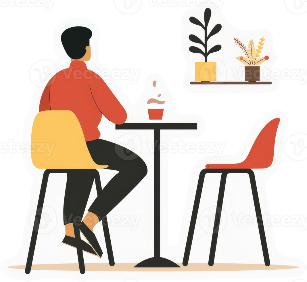 A person sits alone at a cafe table, enjoying a quiet moment. png