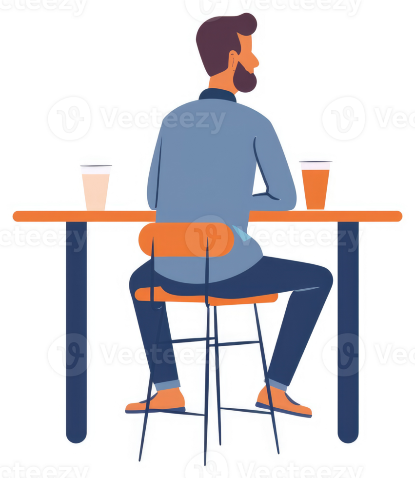 A man sits at a bar table, enjoying drinks. png