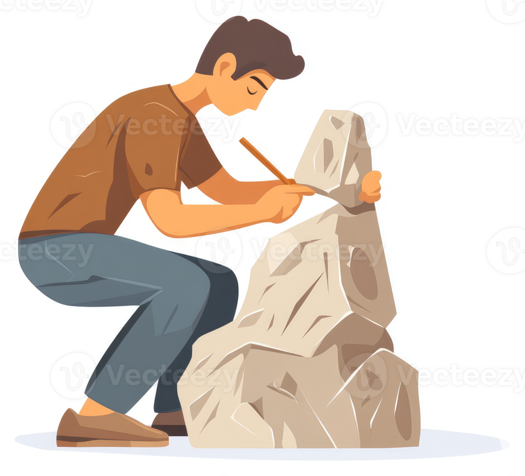 A person skillfully carves a stone sculpture. png