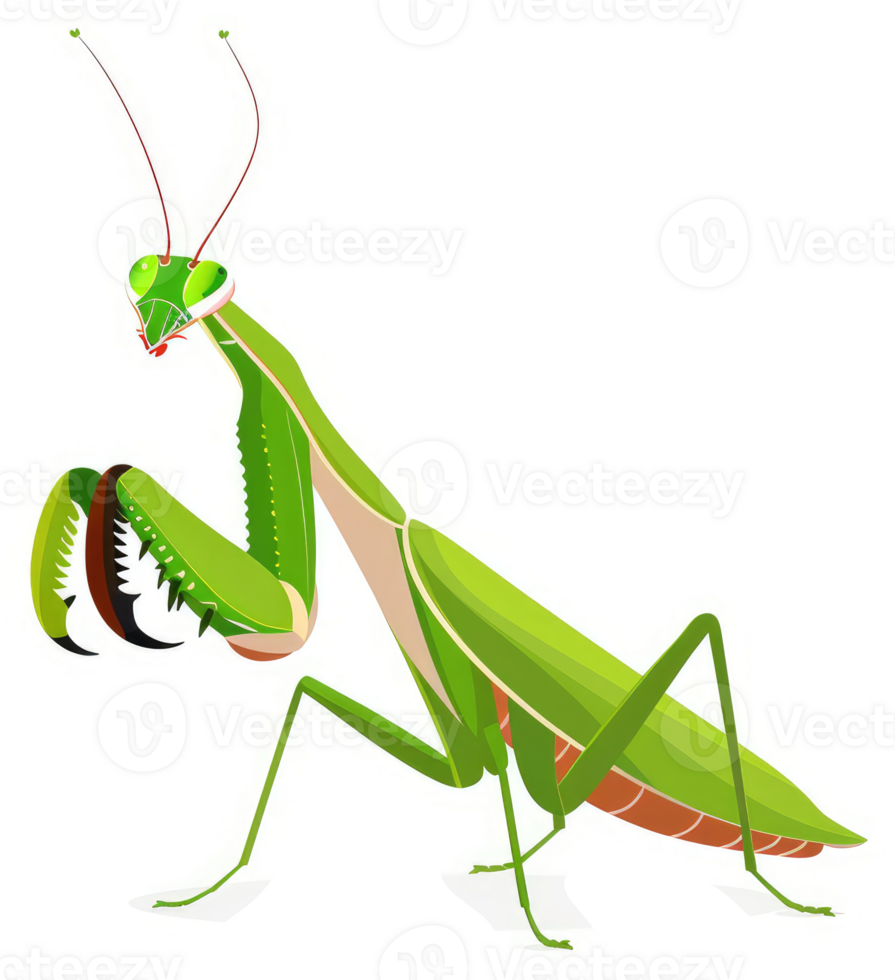 A vibrant illustration of a green praying mantis. png