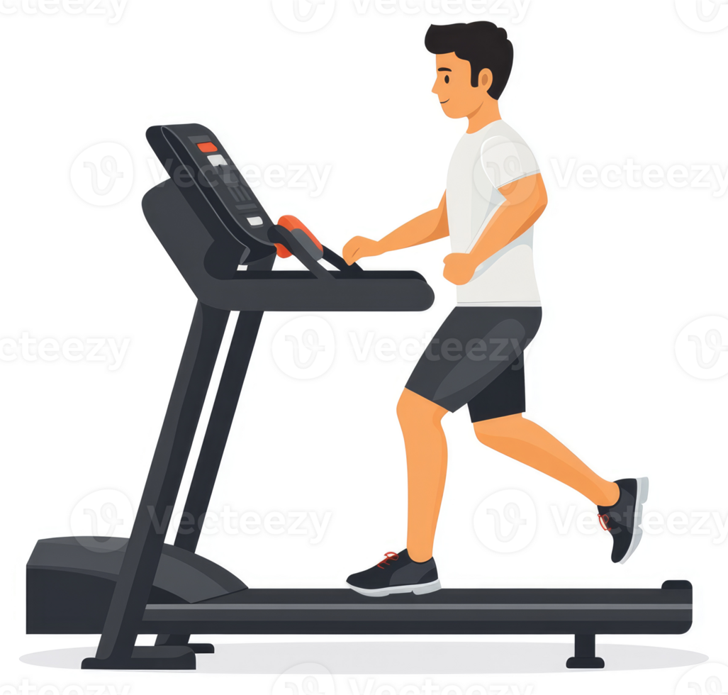 A man exercises on a treadmill, enjoying a cardio workout. png