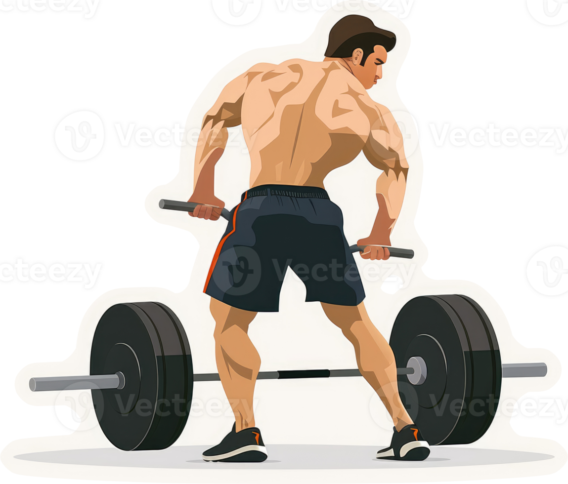 A muscular man lifting a barbell, showcasing strength and fitness. png