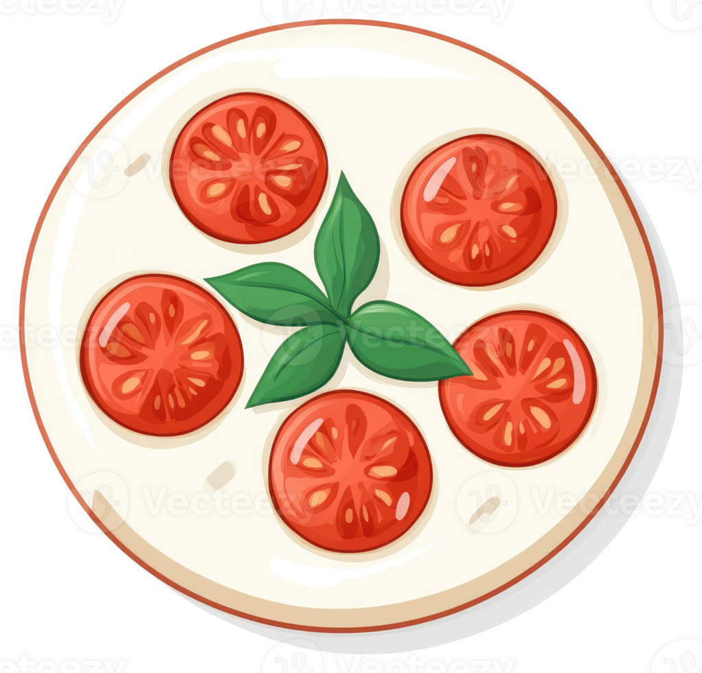 Sliced tomatoes with basil on a plate. png