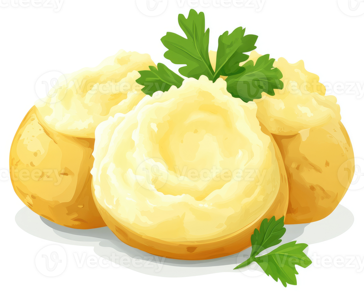 Creamy mashed potatoes inside golden baked potatoes. png