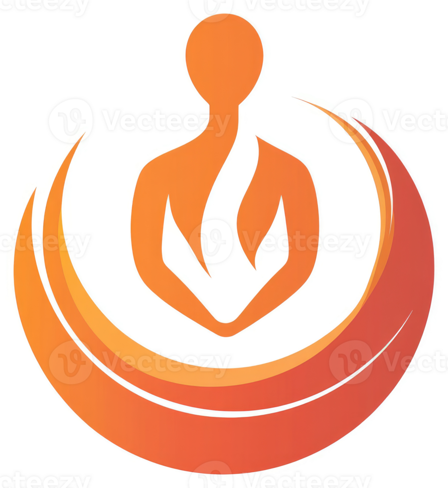 An orange stylized figure in a seated position, surrounded by a fiery aura. png