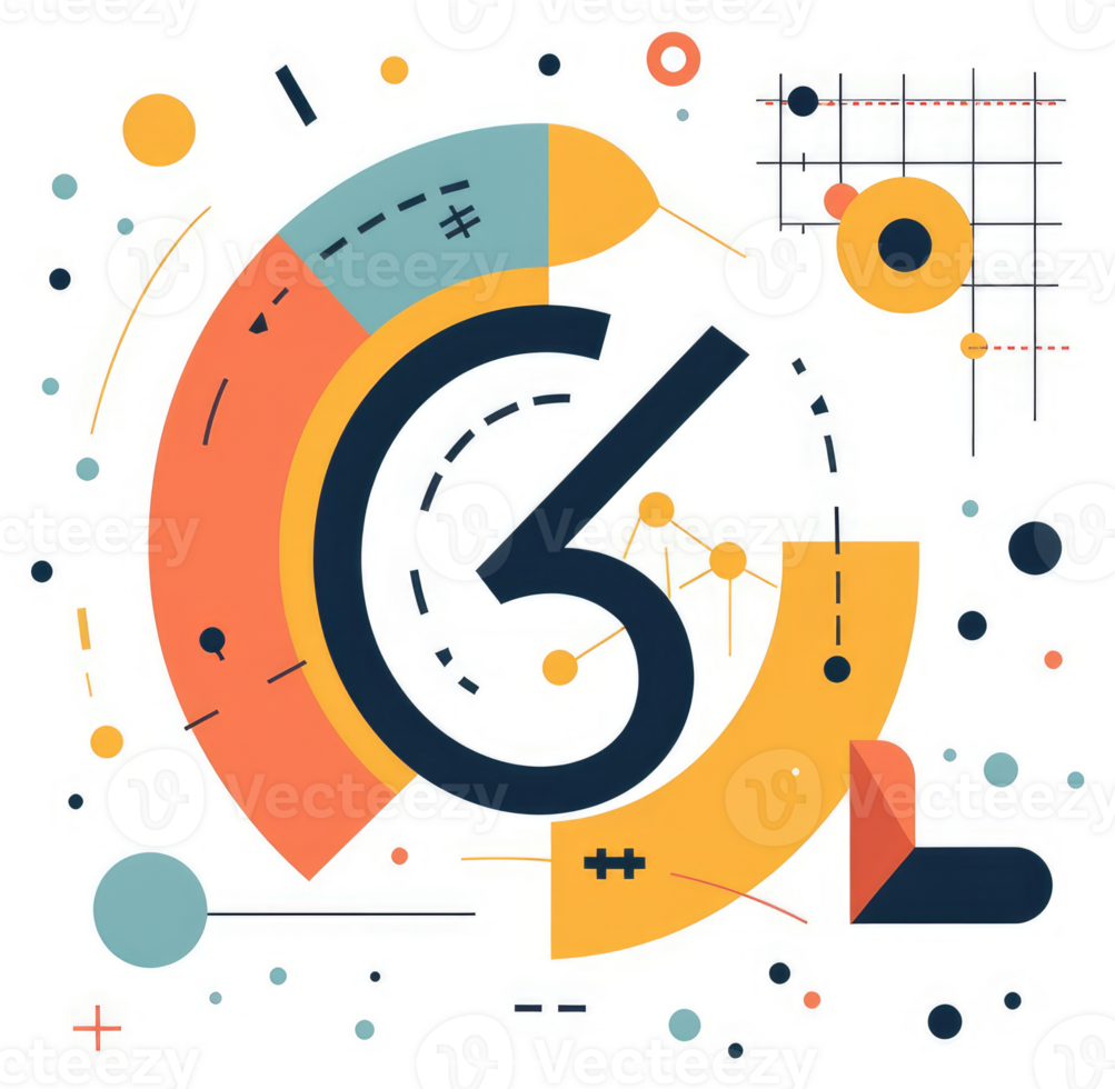 A stylized graphic representation of the number six, incorporating data visualization elements. png