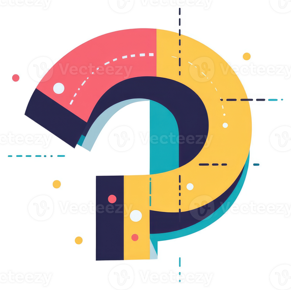 A vibrant, abstract question mark design with layered shapes. png