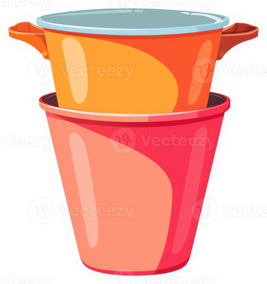 Two colorful cooking pots stacked vertically. png