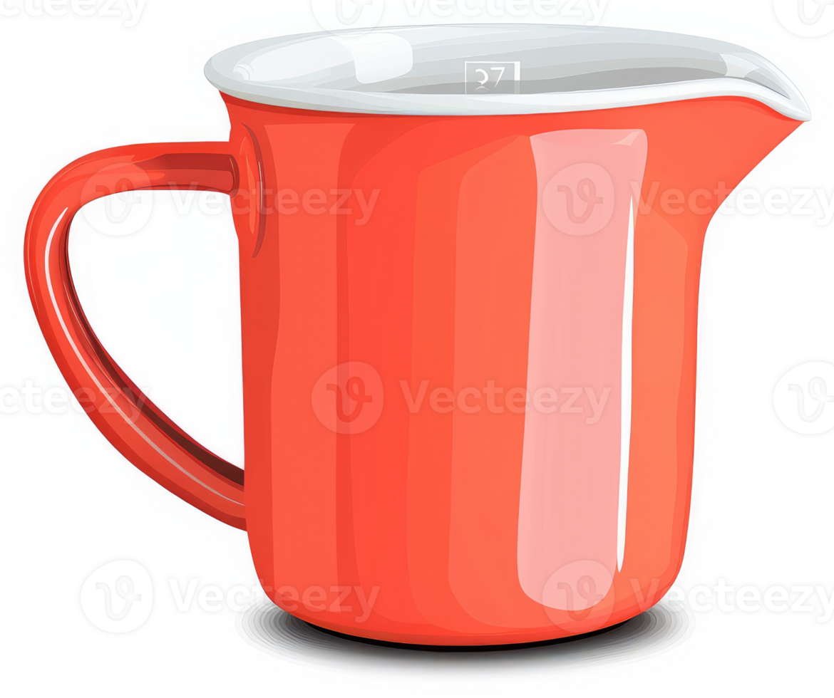 An illustration of a bright orange measuring jug with a handle. png