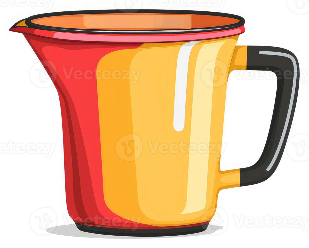 A colorful retro-style pitcher with red and yellow bands. png