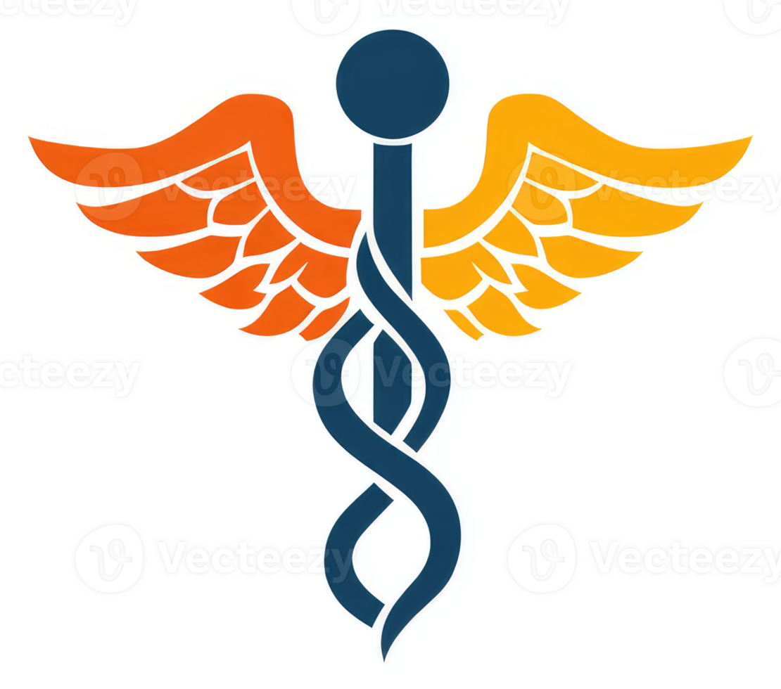 A stylized caduceus symbol with wings, representing medicine and healthcare. png