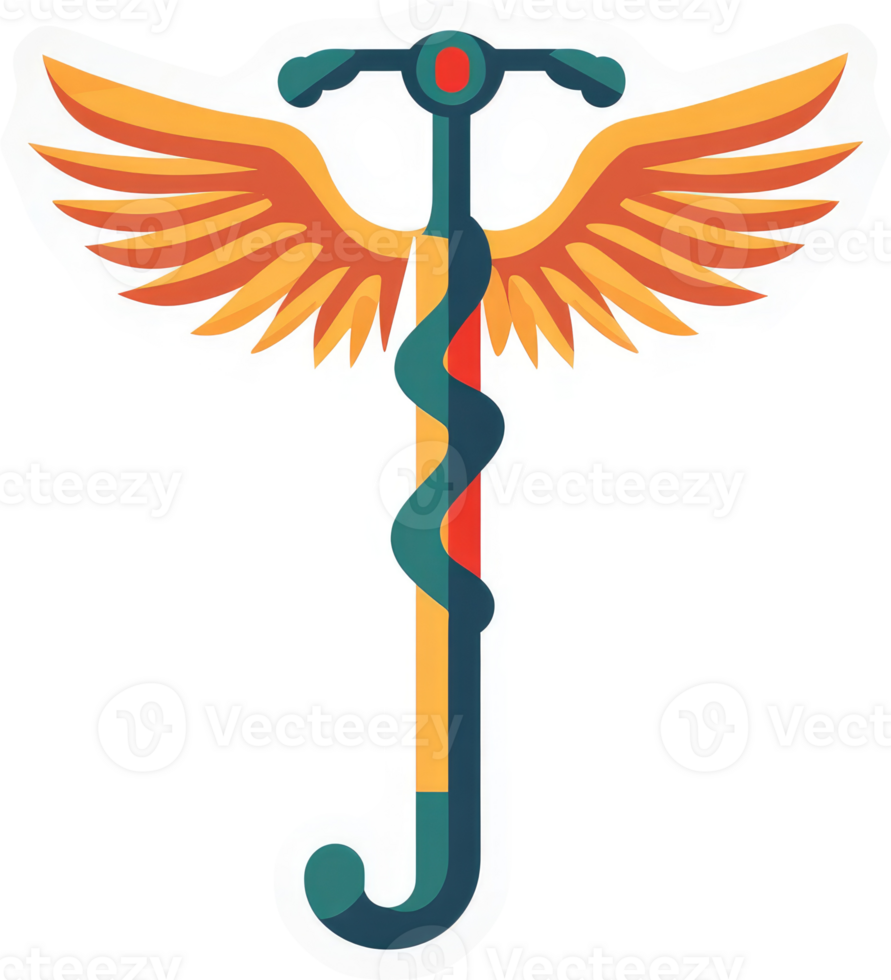 Colorful stylized medical symbol with wings and snake. png