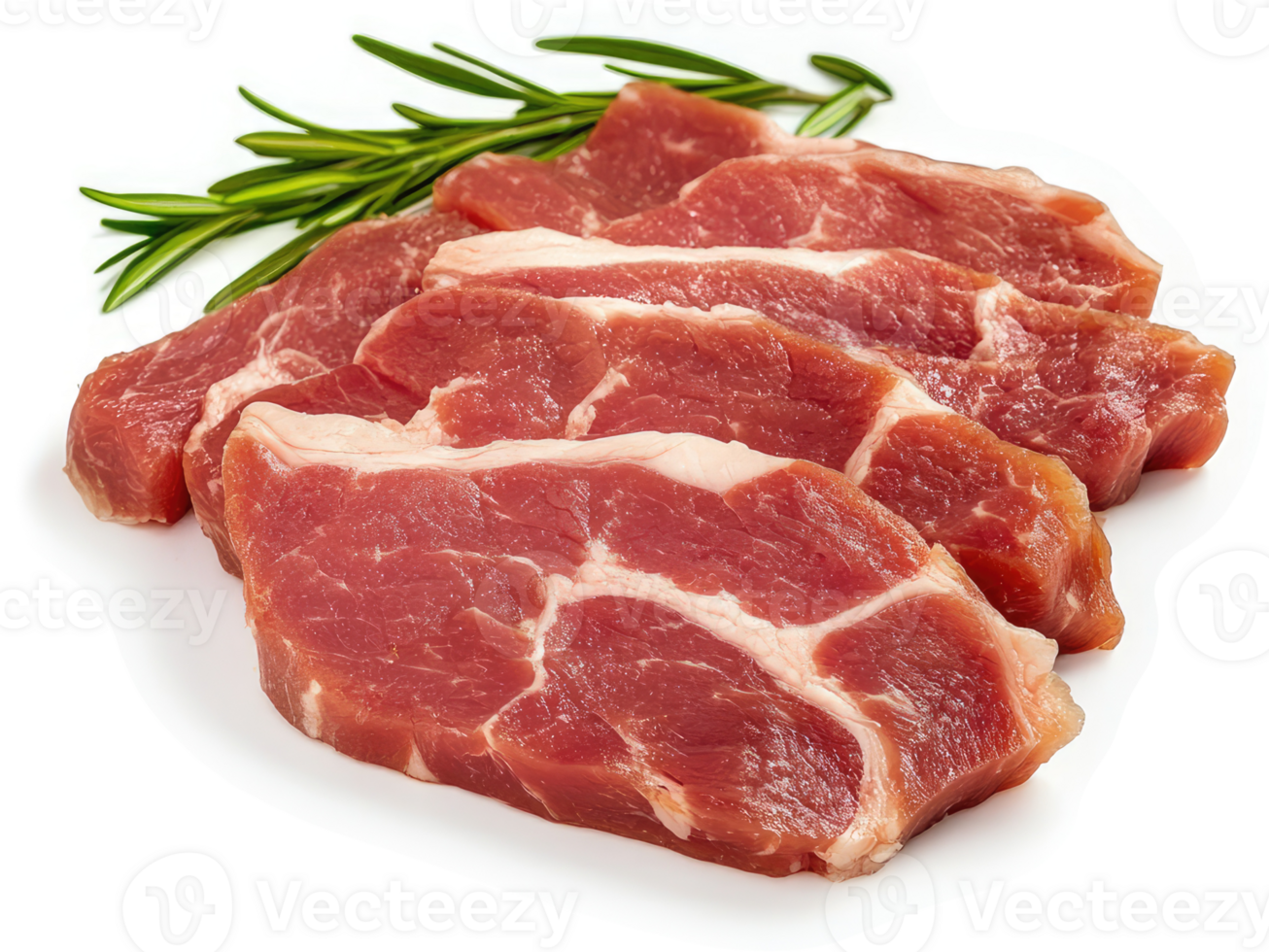 Fresh raw pork chops arranged on a white surface. png