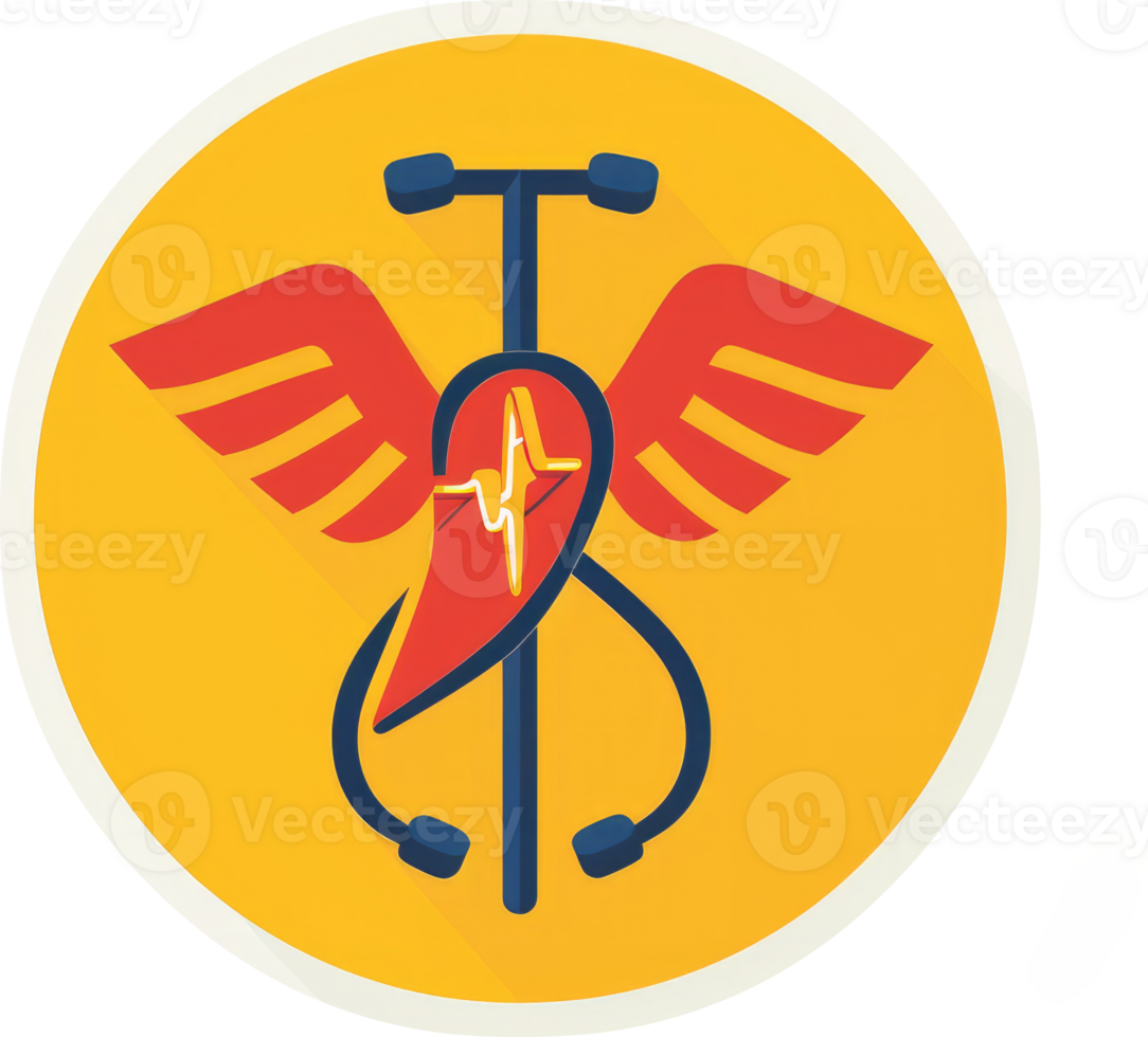A stylized medical emblem with wings, stethoscope, and a heart symbol. png