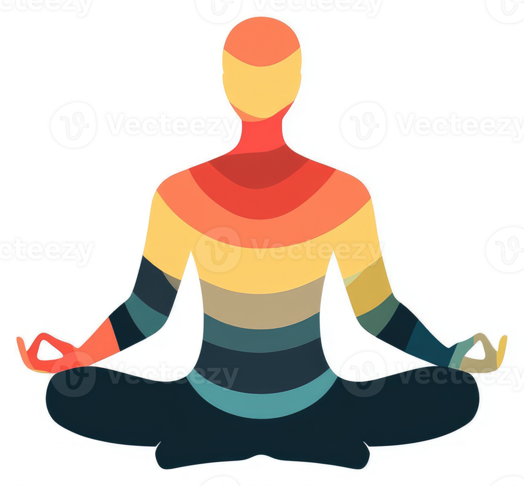 A colorful, layered silhouette of a person in a meditative pose. png