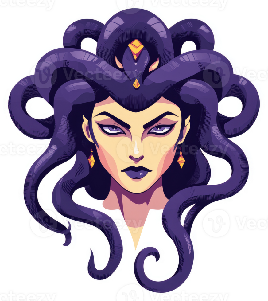 A stylized illustration of Medusa with intricate detail. png