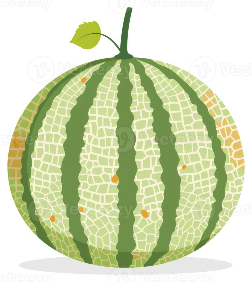 A cartoon illustration of a cantaloupe with a distinctive patterned rind. png