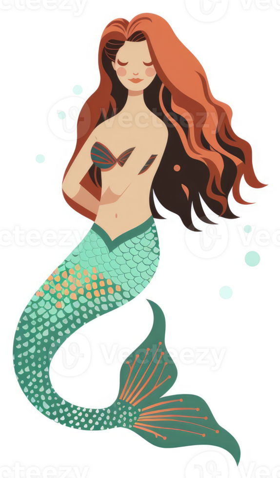 A serene, stylized illustration of a mermaid with vibrant colors. png