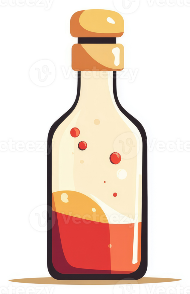 A cartoon illustration of a bottle filled with a reddish-orange liquid. png