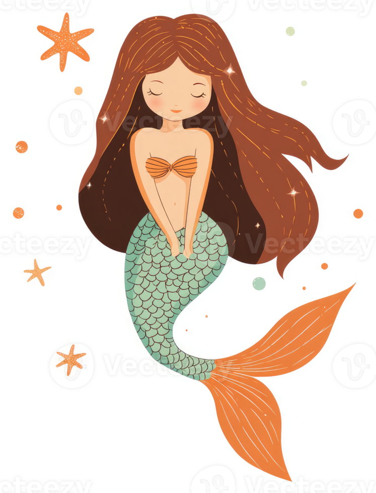 A charming illustration of a peaceful mermaid. png