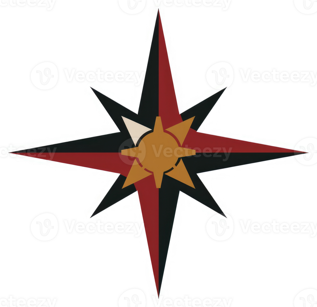 A stylized multi-pointed star design with a central sun motif. png