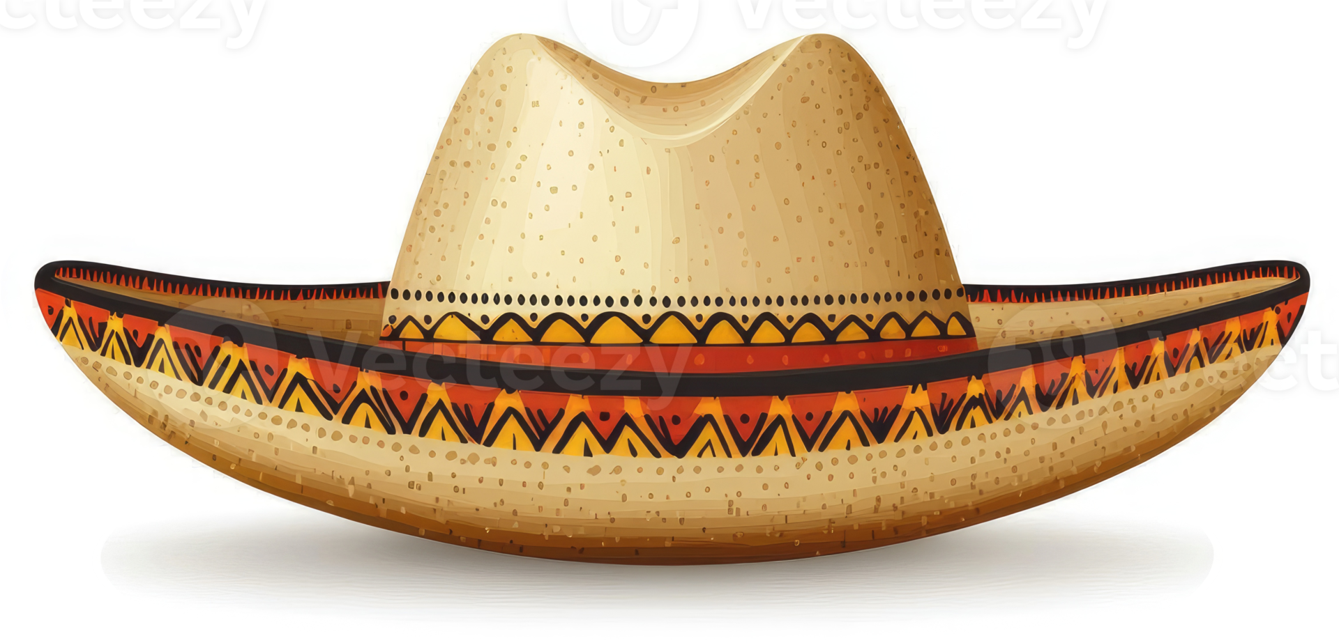 A vibrant, decorative sombrero with intricate tribal patterns. png