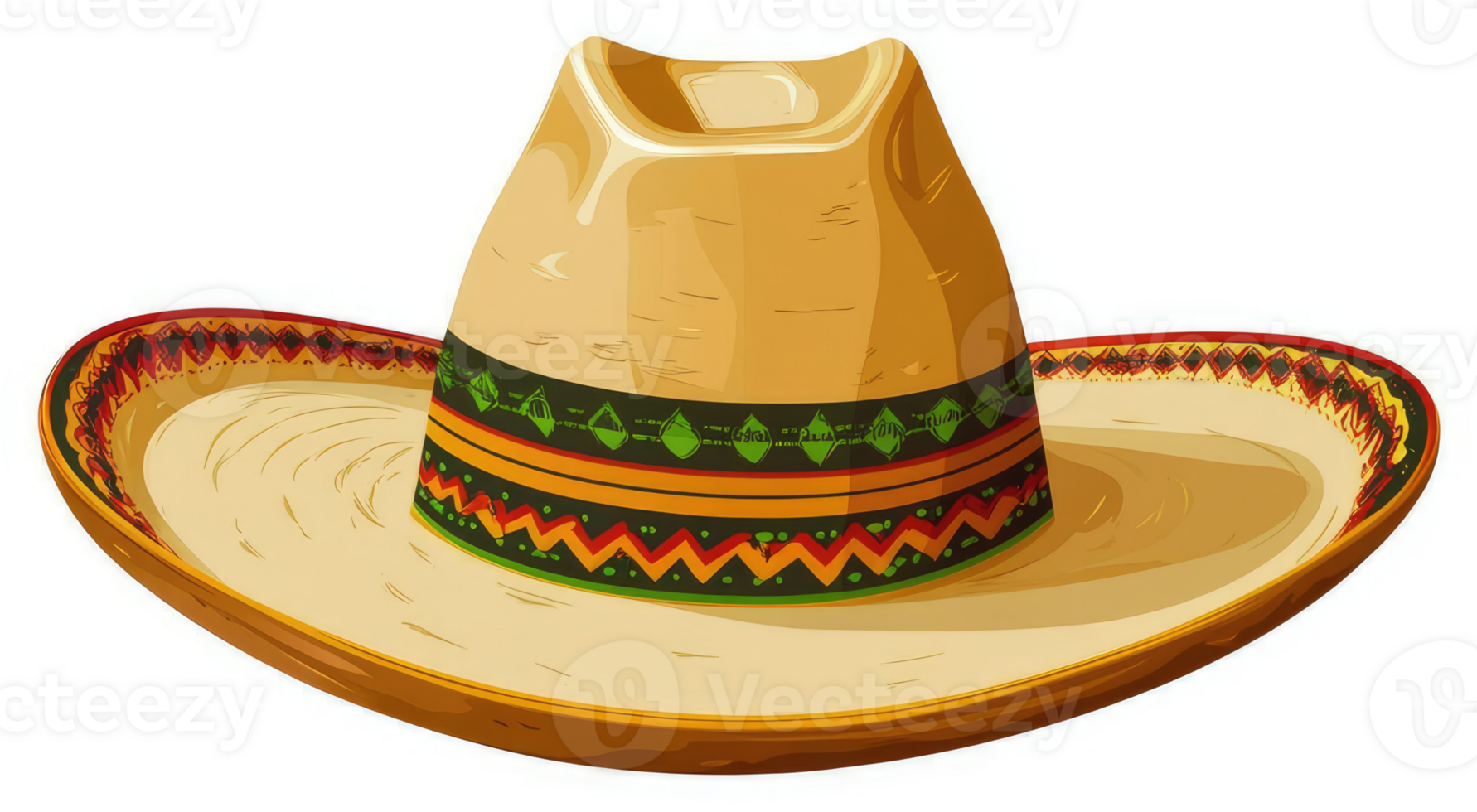 A traditional mexican straw hat with vibrant colored design. png