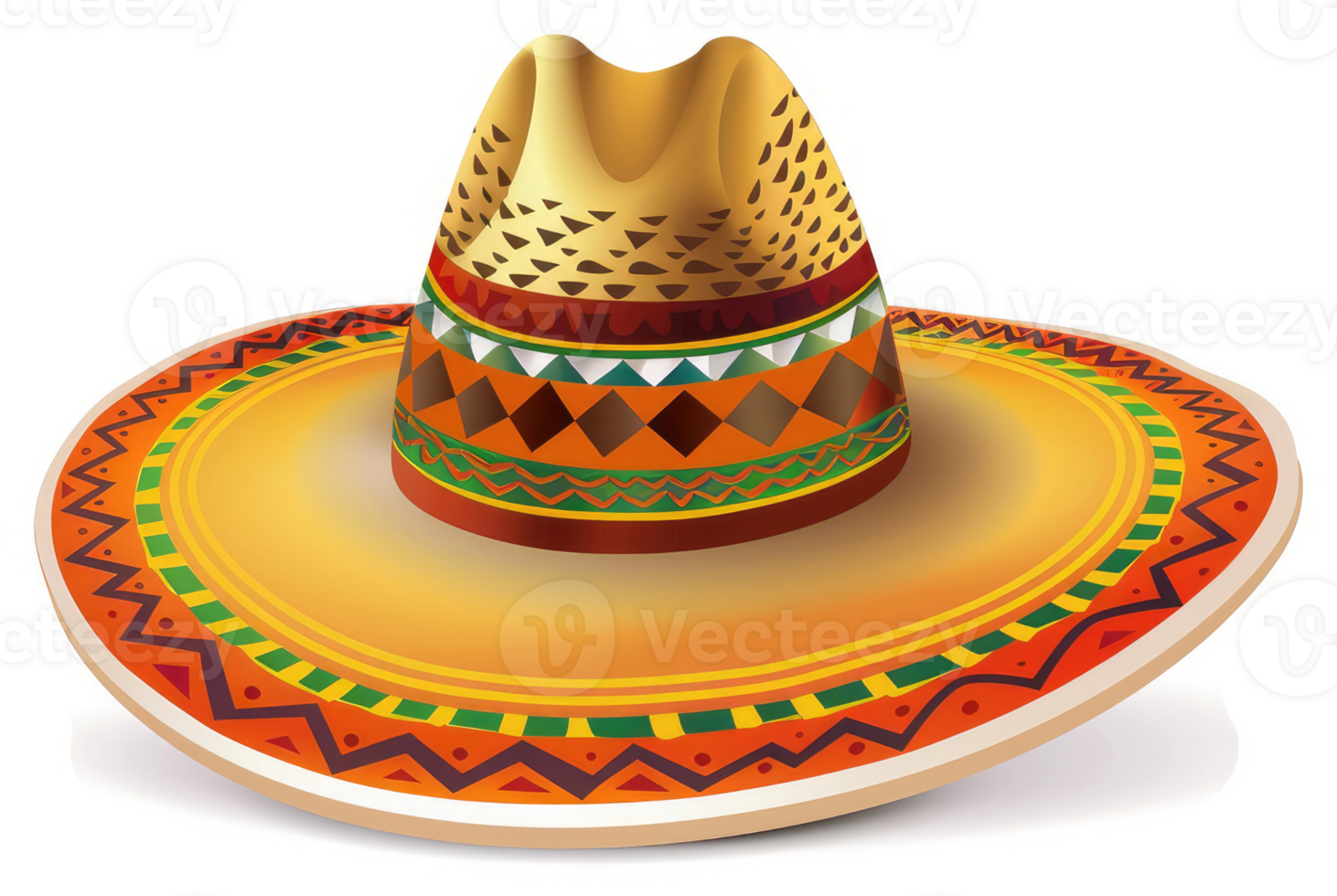 A vibrant mexican sombrero, adorned with intricate patterns. png