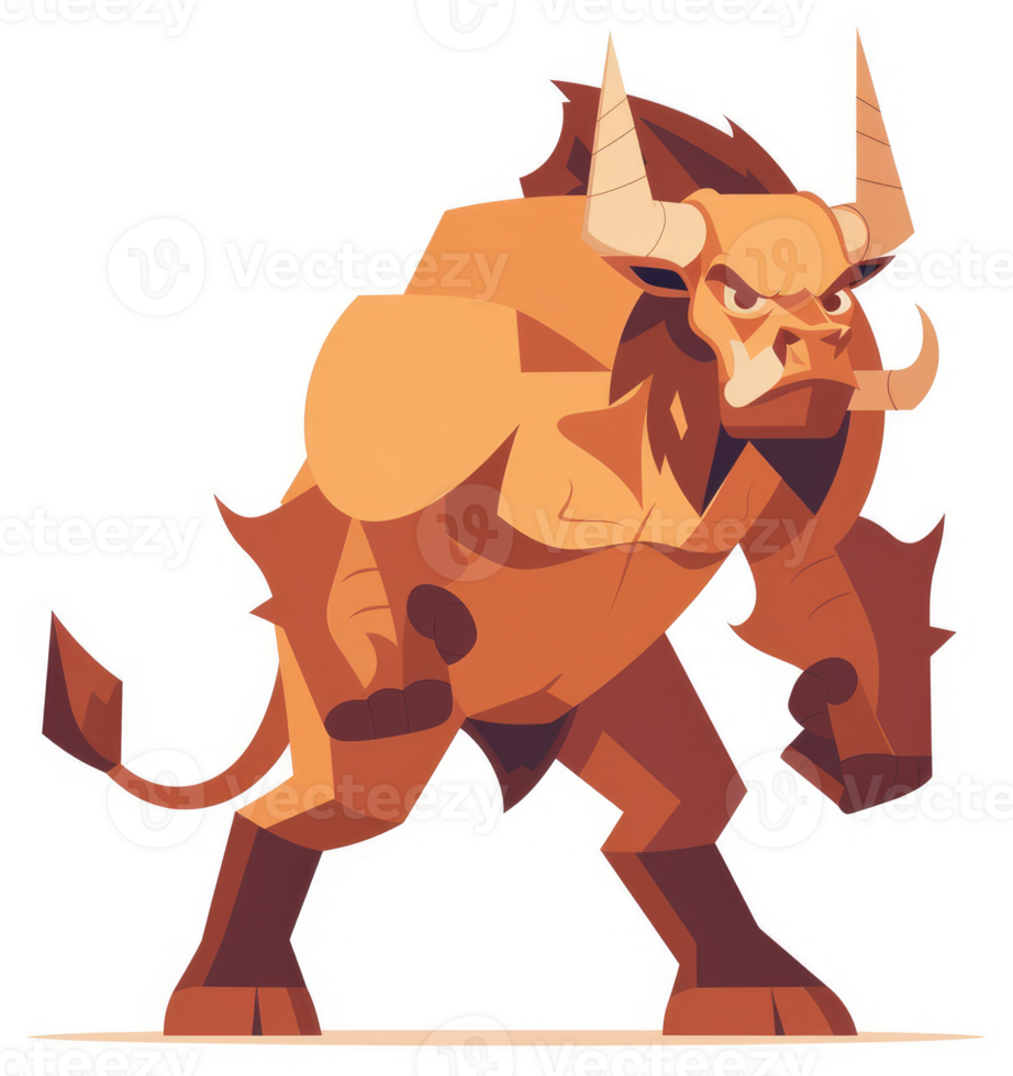 A powerful, cartoonish illustration of a mythical minotaur. png