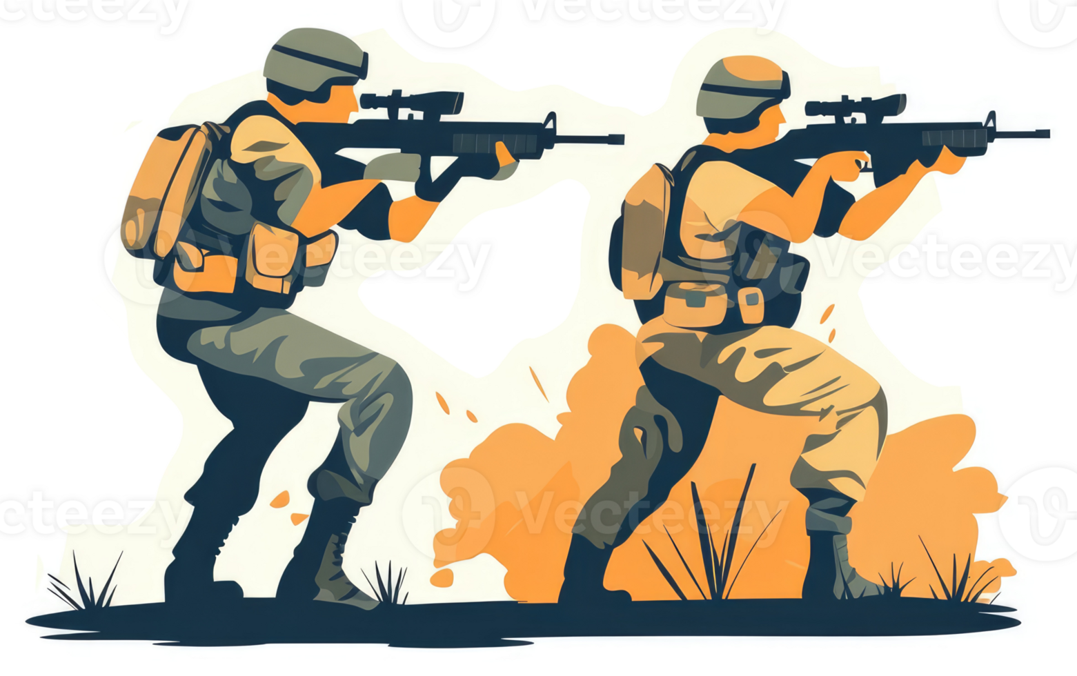 Two soldiers in combat, ready to fire their rifles. png