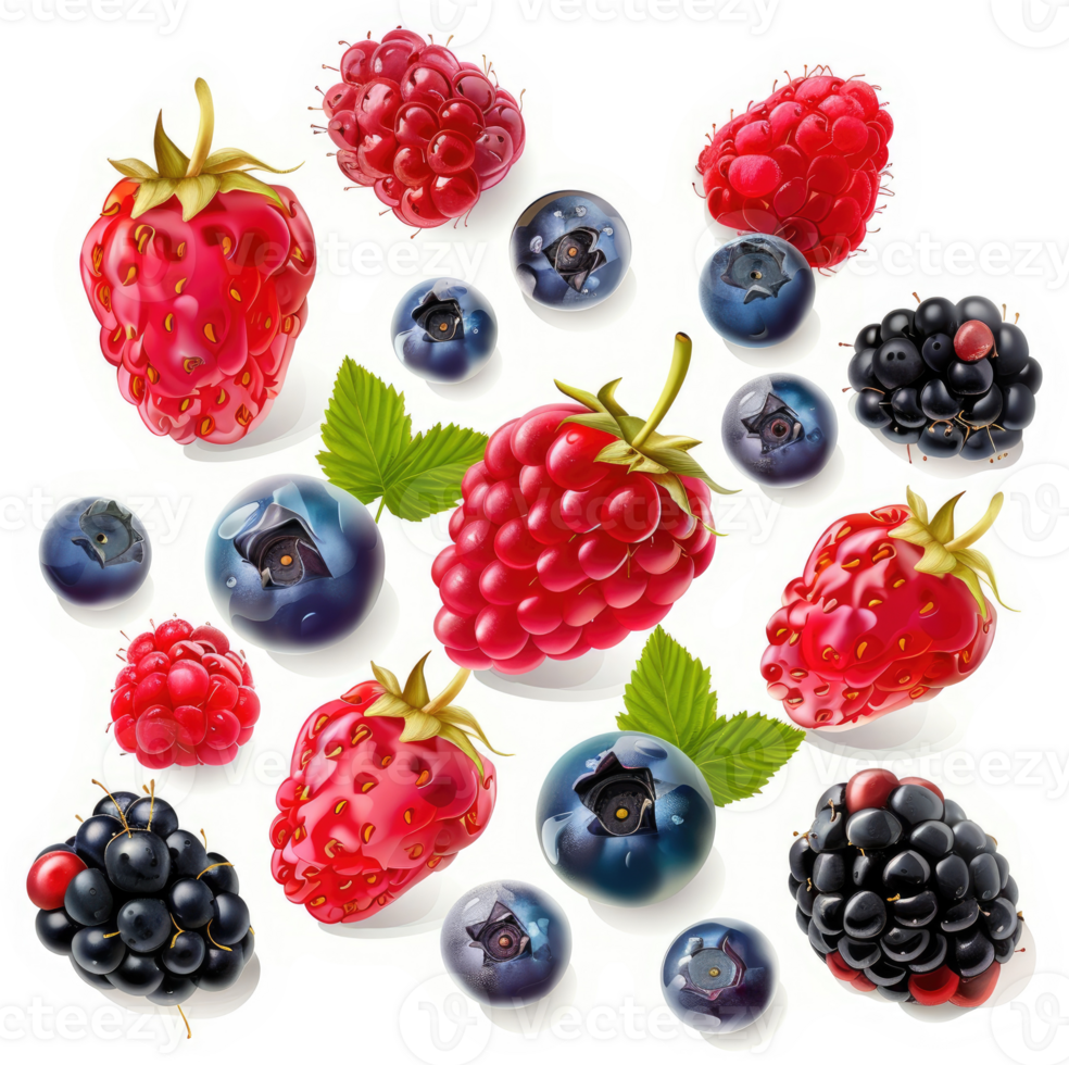 A vibrant display of various colorful berries. png