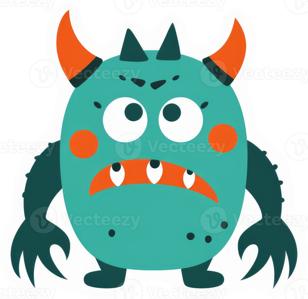 A teal-colored cartoon monster with exaggerated features. png