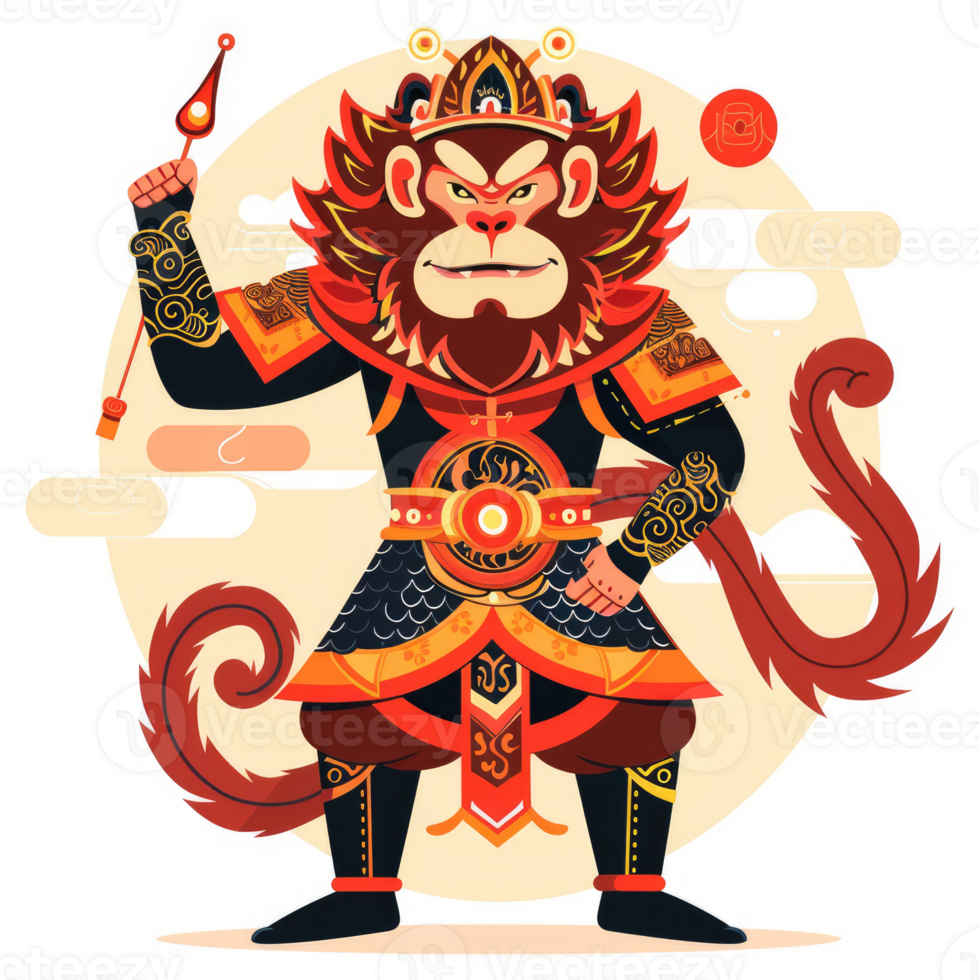 A stylized illustration of a powerful monkey warrior. png
