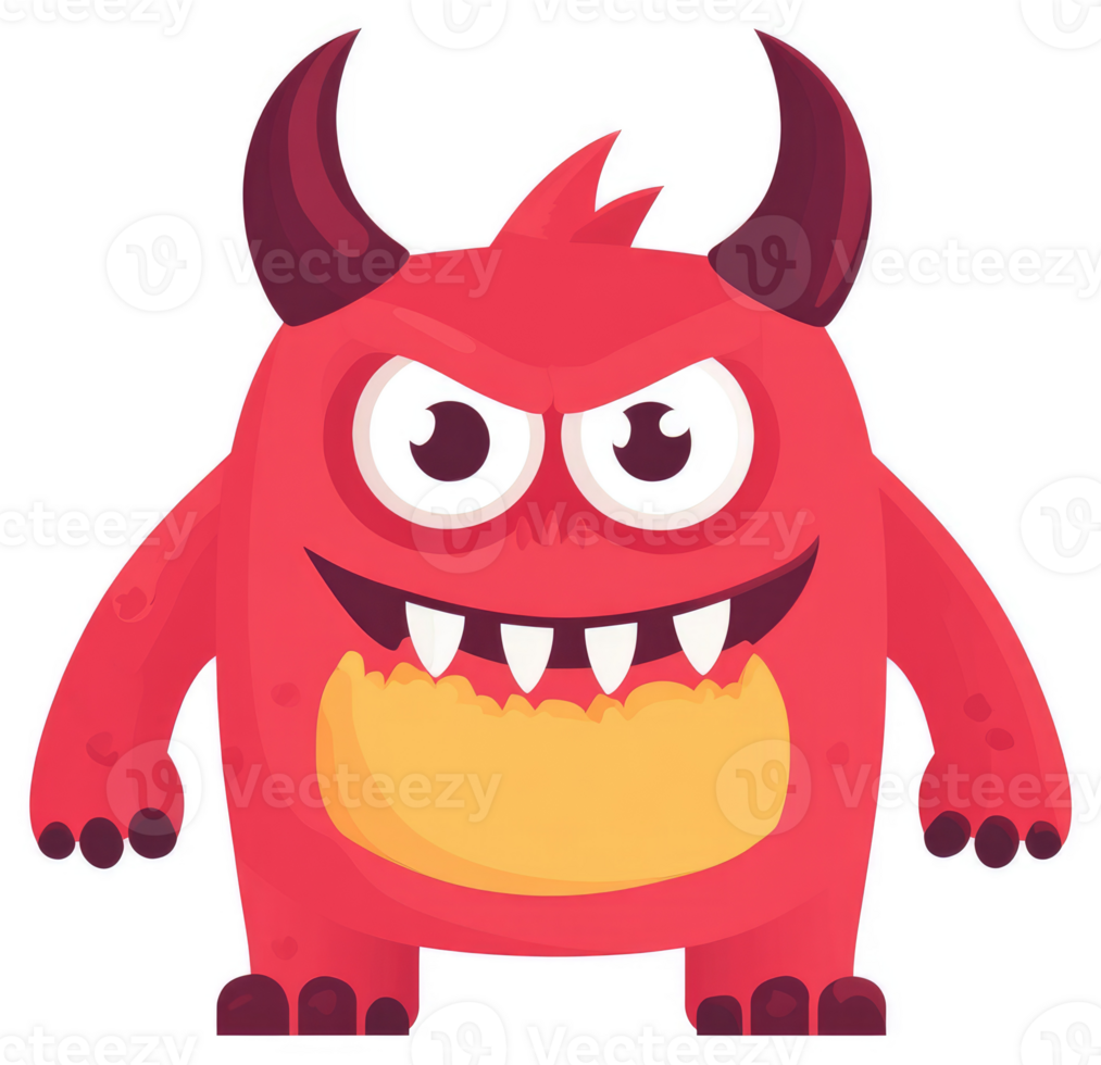 A menacing red cartoon monster with sharp teeth and horns. png