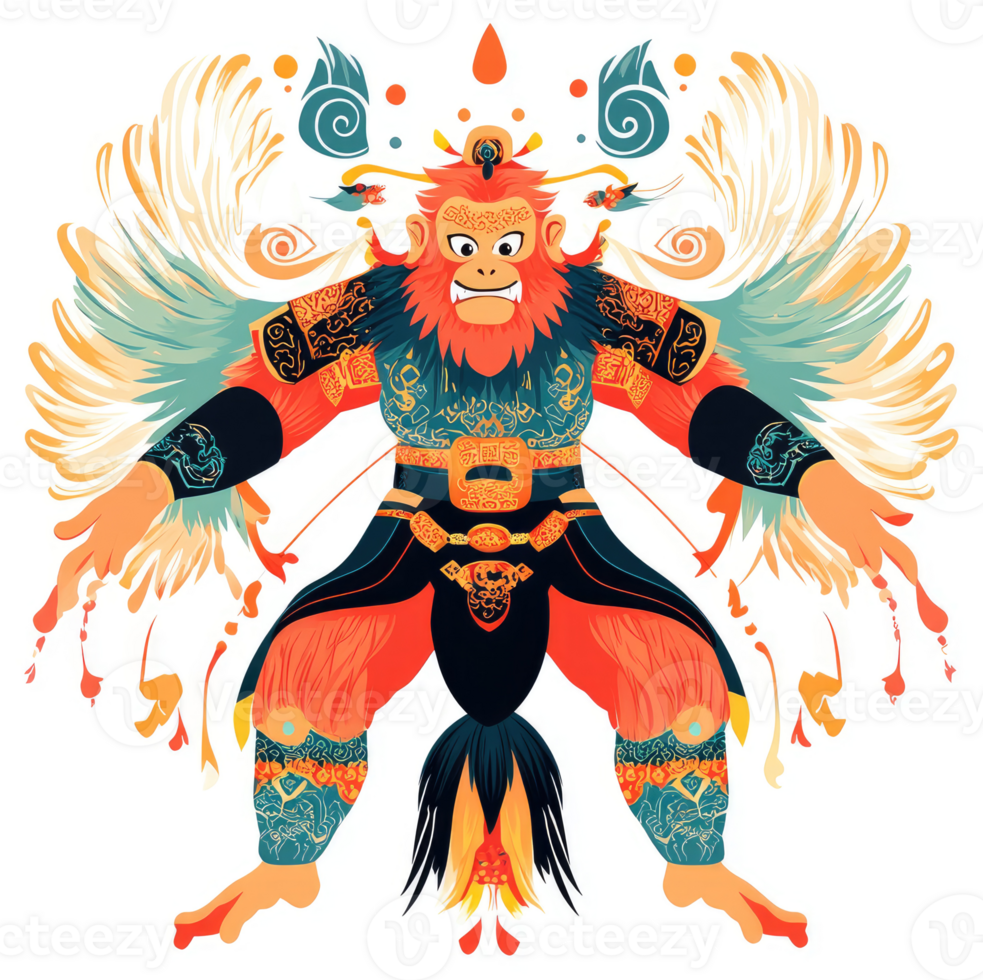 A stylized illustration of a mythical monkey king with large wings. png