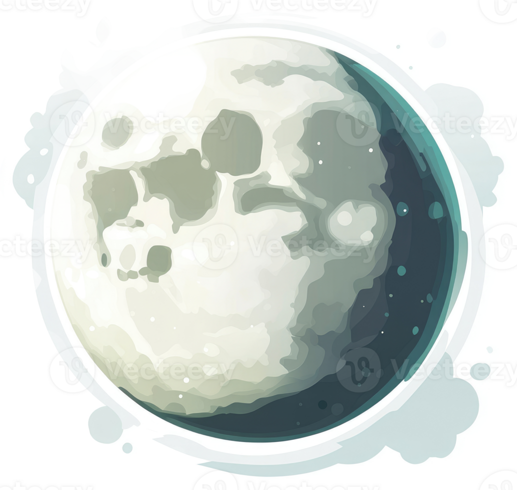 A stylized illustration of a crescent moon with textured surface. png