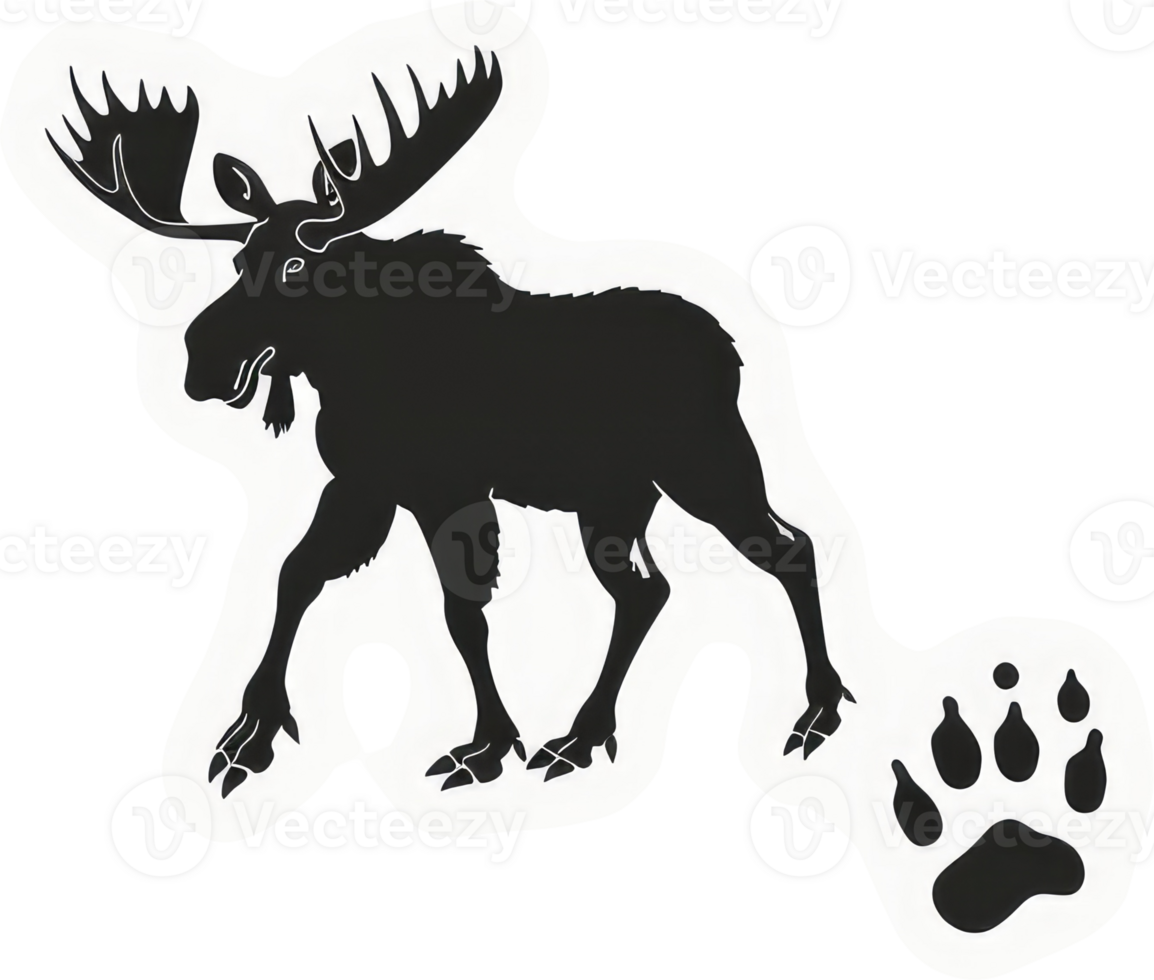 Silhouette of a moose and a bear paw, representing wildlife. png