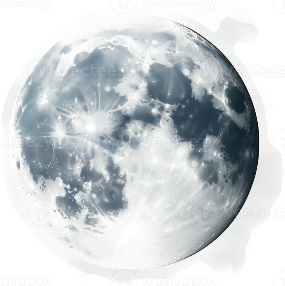 A grayscale illustration of the moon, showcasing its craters and texture. png