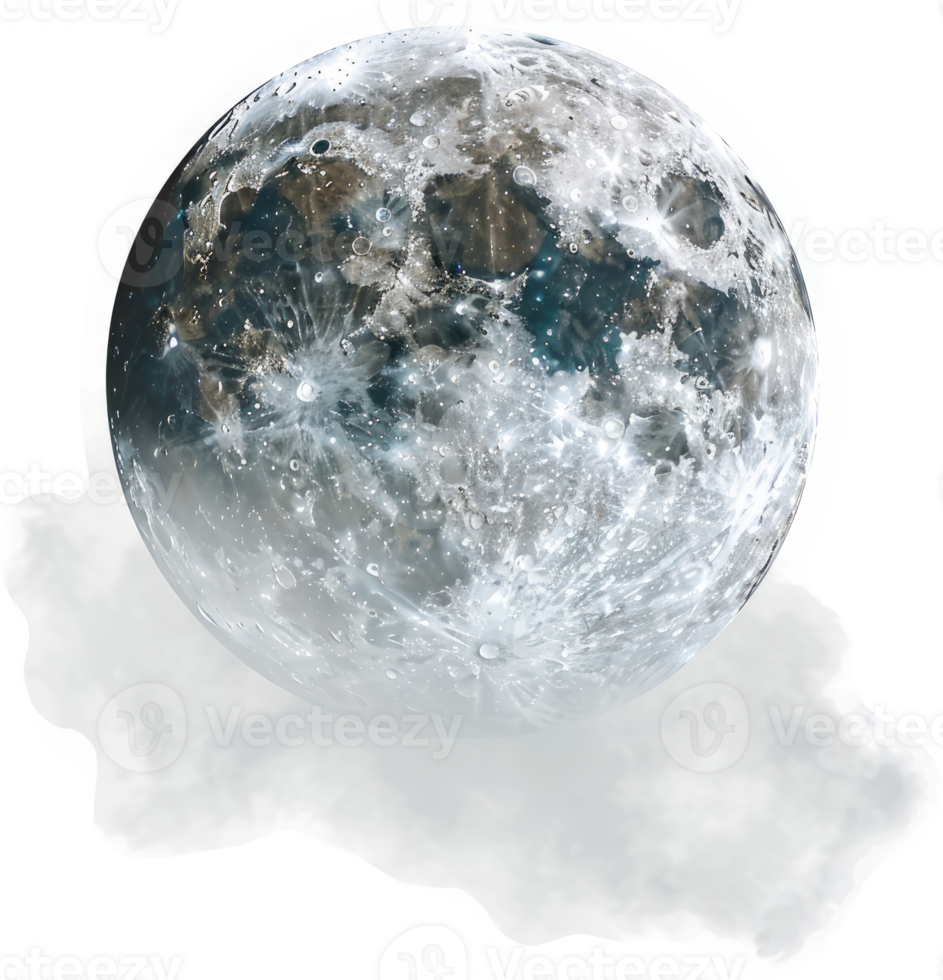 A celestial moon, suspended in a cloud of ethereal mist. png